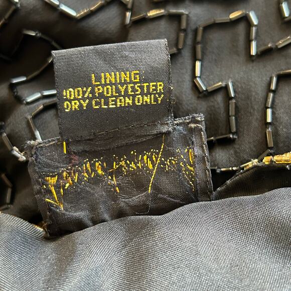 Land Mark Silk Beaded Jacket Medium Black Gold Glam Holiday Party Goth Vintage - Picture 15 of 16